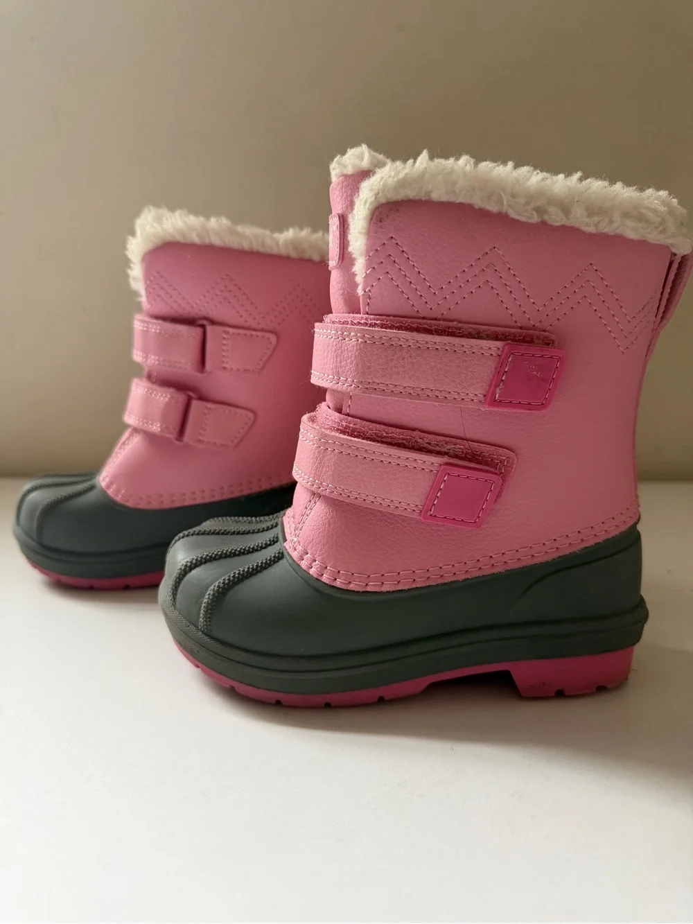 Cat & Jack Pink and Gray Kids Snow Boots with Faux Fur Cuff
